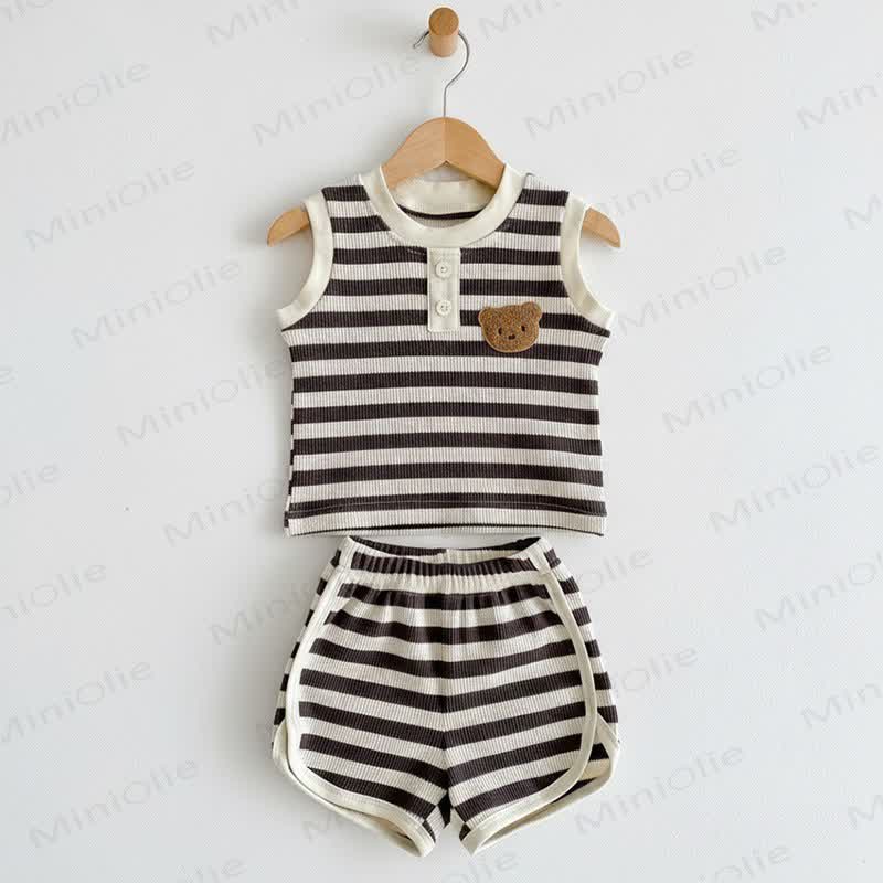 Baby Striped Bear Patch Tank Top and Shorts 2-piece Set - Grey - 2-3T - image 3