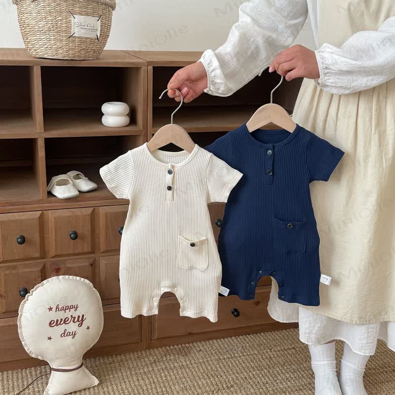 Baby Cotton Ribbed Henley Romper - image 1