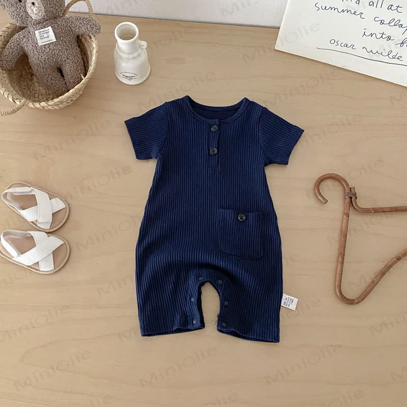 Baby Cotton Ribbed Henley Romper - Navy - 18-24M - image 3