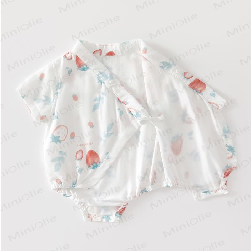 Baby Strawberry Bamboo Wrap Bodysuit - White - 12-18M - image 3
