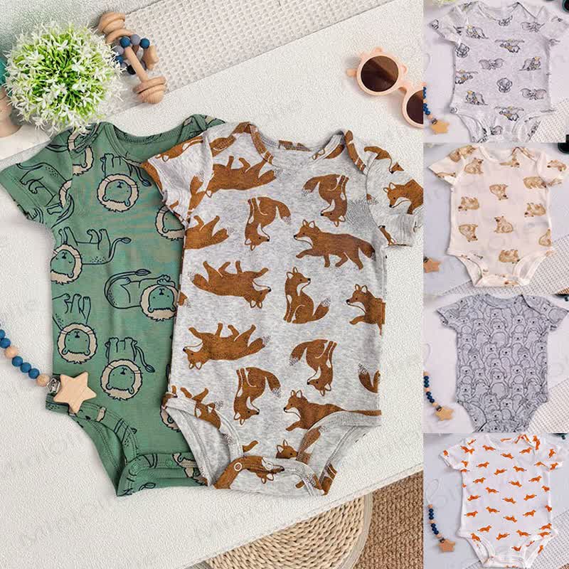 Baby Cotton Animal Print Short Sleeve Bodysuit - image 1
