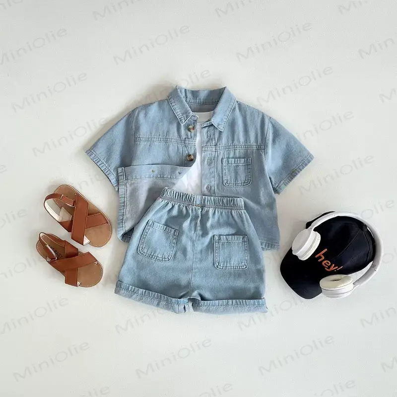 Toddler Denim Shirt and Shorts 2-piece Set - Blue - 4-5T - image 2