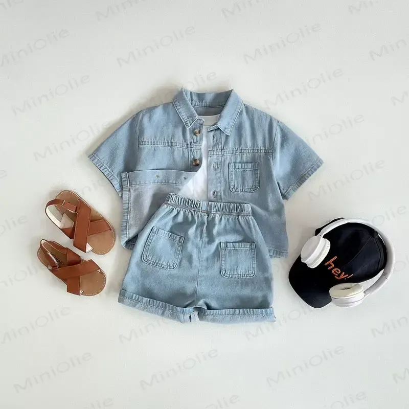 Toddler Denim Shirt and Shorts 2-piece Set - Blue - 4-5T - image 2