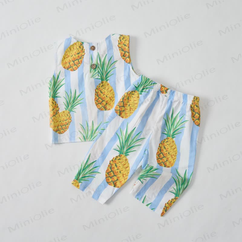 Baby Toddler Pineapple Blue Striped Sleeveless 2-piece Set - image 2