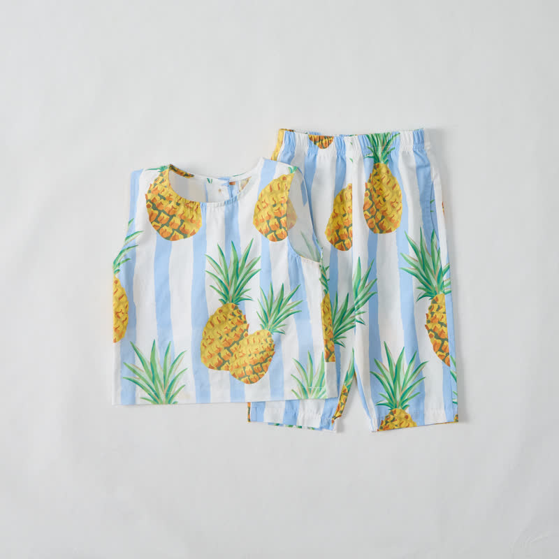 Baby Toddler Pineapple Blue Striped Sleeveless 2-piece Set - White - 3-4T - image 1