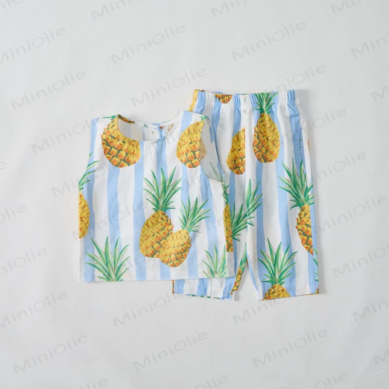 Baby Toddler Pineapple Blue Striped Sleeveless 2-piece Set - White - 3-4T - image 1
