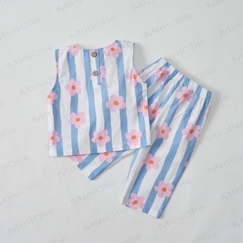 Baby Toddler Striped Flower Sleeveless 2-piece Set - image 2