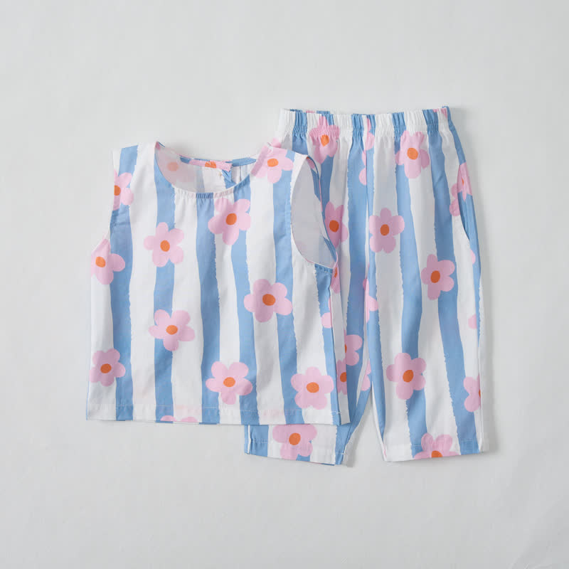 Baby Toddler Striped Flower Sleeveless 2-piece Set - White - 3-4T - image 1