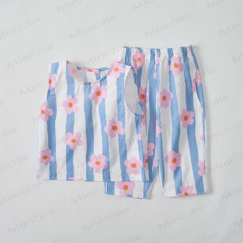 Baby Toddler Striped Flower Sleeveless 2-piece Set - White - 3-4T - image 1