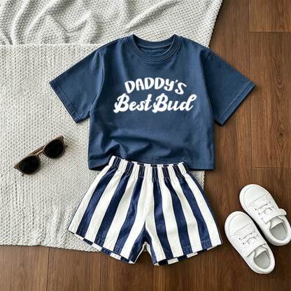 DADDY'S BEST BUD Baby Toddler Tee and Striped Shorts 2-piece Set - Blue - 3-5T - image 1