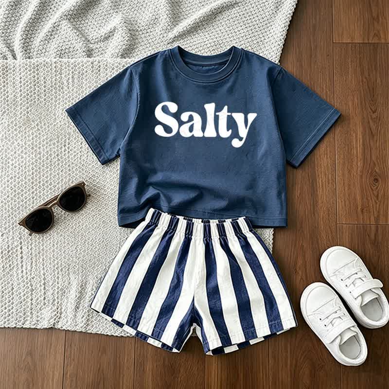 SALTY Baby Toddler Tee and Striped Shorts 2-piece Set - Blue - 3-5T - image 1
