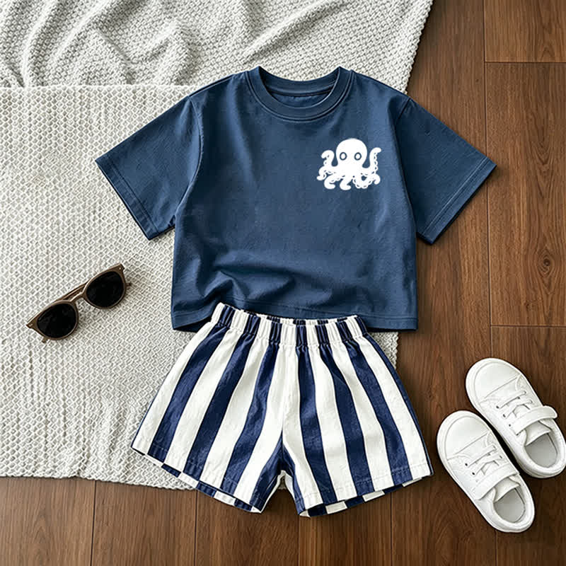 Baby Octopus Tee and Striped Shorts 2-Piece Set - Blue - 3-5T - image 1