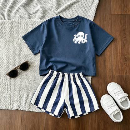 Baby Octopus Tee and Striped Shorts 2-Piece Set - Blue - 3-5T - image 1