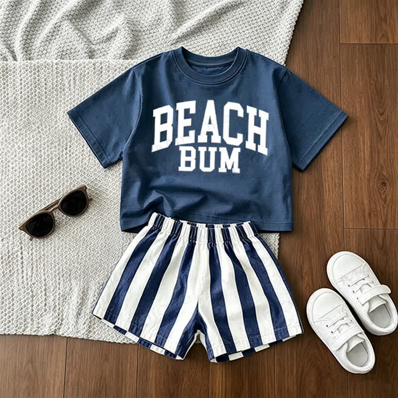 BEACH BUM  Baby Tee and Striped Shorts 2-Piece Set - Blue - 3-5T - image 1