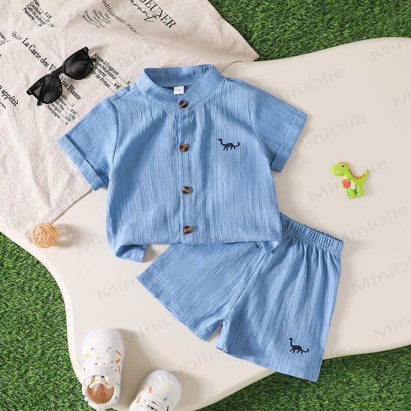 Baby Boy Solid Color Short-Sleeve Set - Blue - 2-3T - image 1
