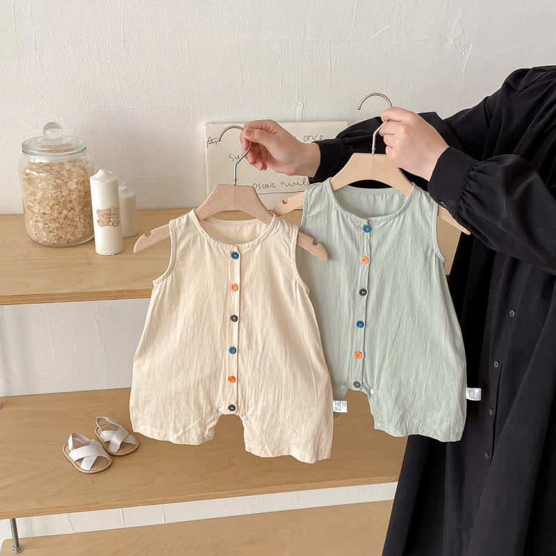 Baby Solid Color Airy Cotton Gauze Button Front Sleeveless Romper - image 1