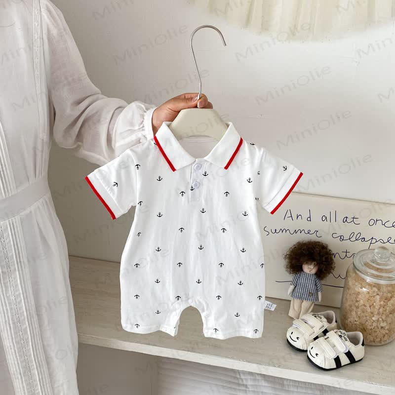 Baby Boys Nautical Anchor Print Polo Short Sleeves Romper - image 1