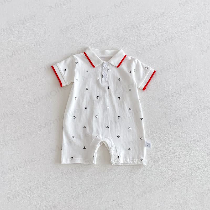 Baby Boys Nautical Anchor Print Polo Short Sleeves Romper - White - 18-24M - image 2
