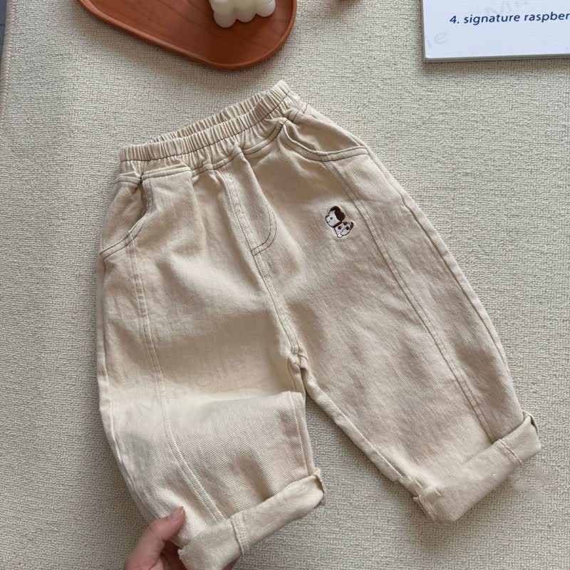 Toddler Boys Cotton Dog Embroidery Pants - Apricot - 4-5T - image 4