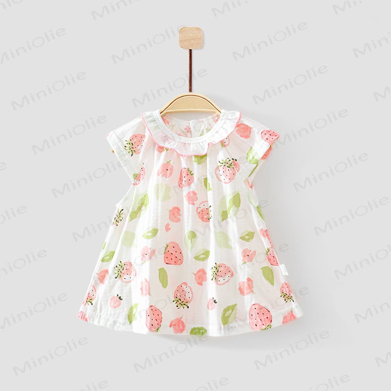 Baby Toddler Girl Fruit/Floral Print Summer Dress - White Strawberry - 3-4T - image 1