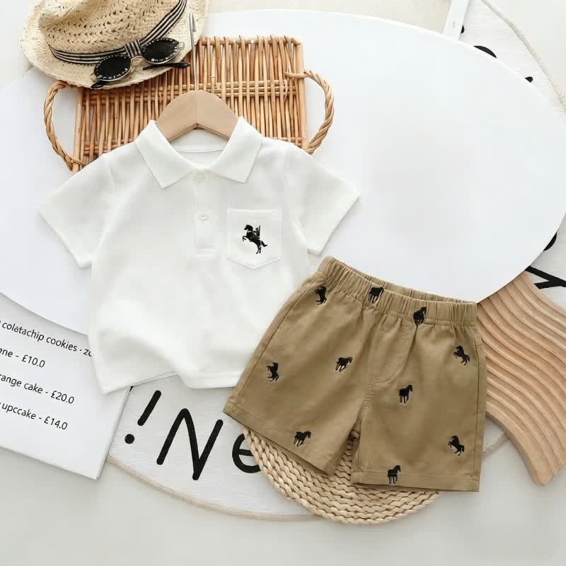 Toddler Boys Casual Polo Shorts Set - White - 6-7T - image 1