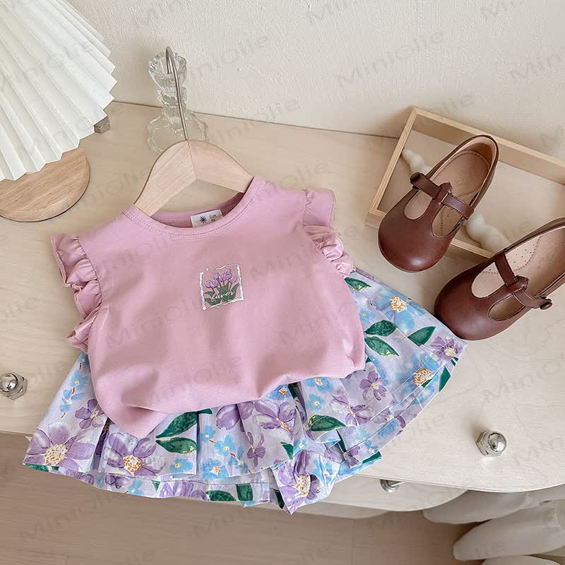 Toddler Girl Floral Fruit/Animal Print Sleeveless Set - Pink Flower - 8-9T - image 4