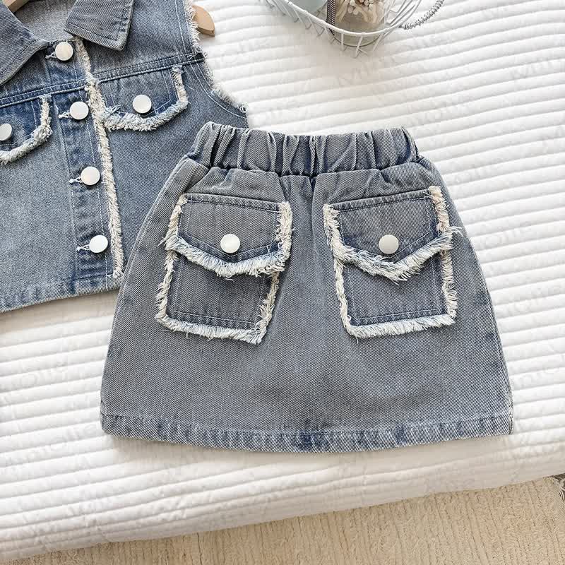 Toddler Girl Washed Denim Sleeveless Set - image 4