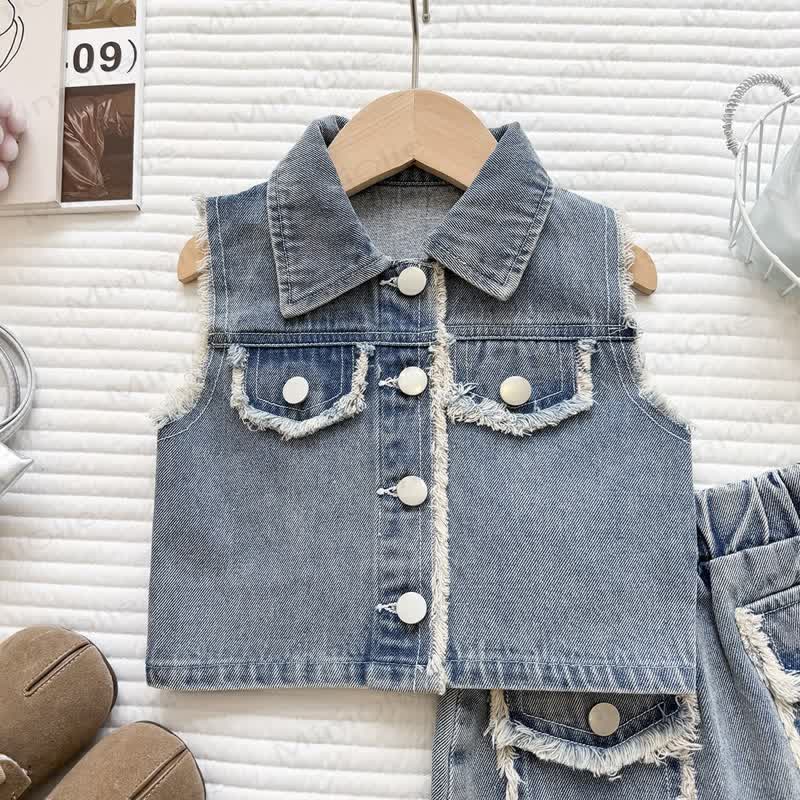 Toddler Girl Washed Denim Sleeveless Set - image 3
