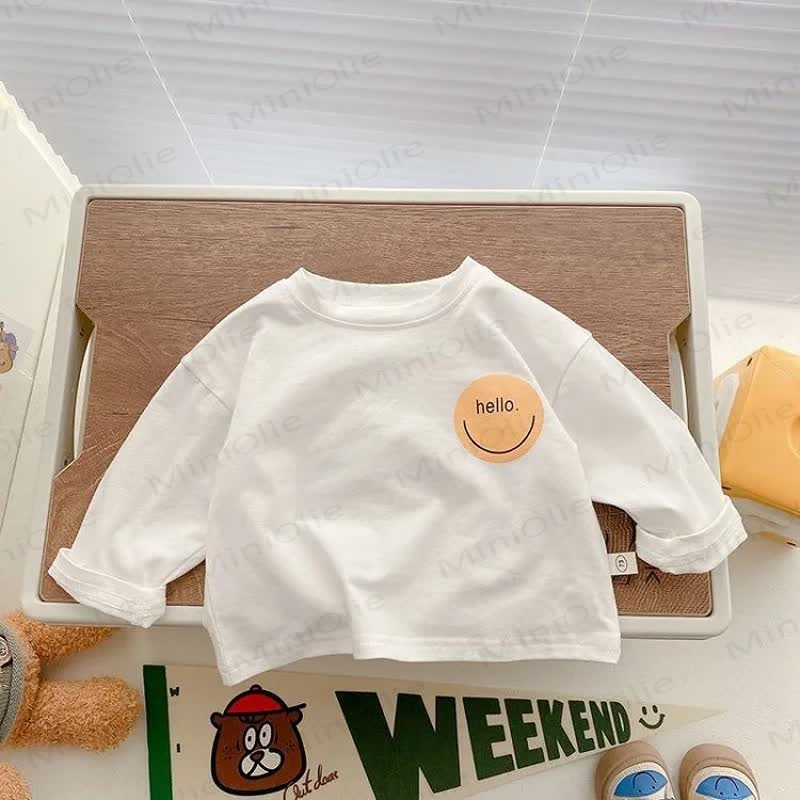 HELLO Toddler Baby Smiley Face Solid Color/Striped Long Sleeve T-Shirt - White - 6-7T - image 2