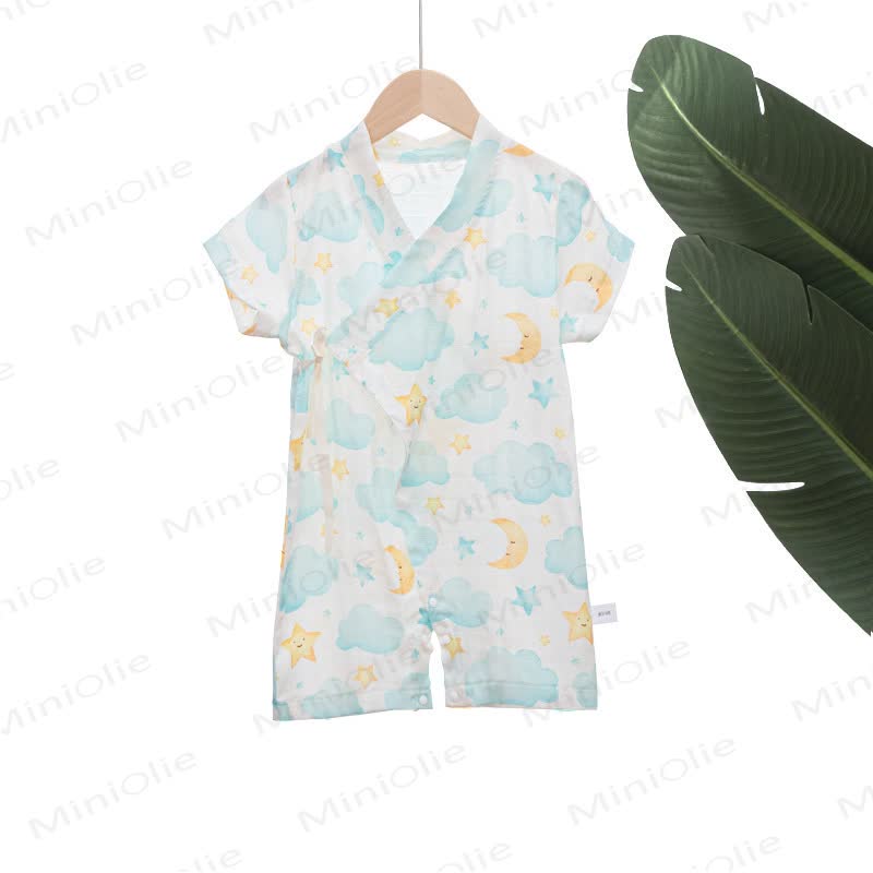 Baby Bamboo Cotton Wrap Short Sleeves Romper - Blue - 18-24M - image 2