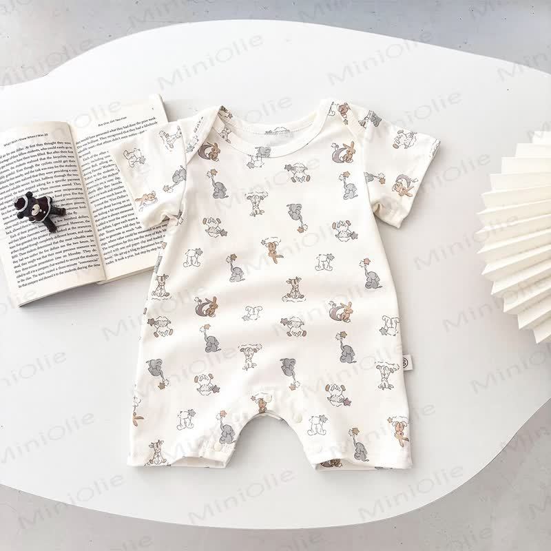 Baby Soft Cotton Animal Print Short Sleeves Romper - White - 18-24M - image 2