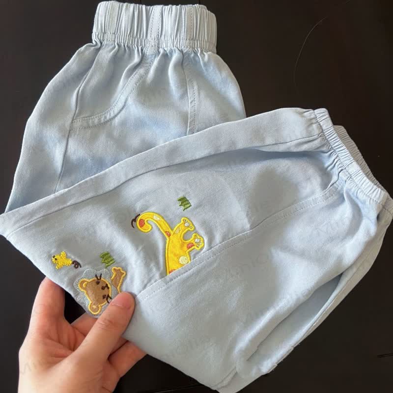 Toddler Cartoon Animal Embroidered Pants - Blue - 6-7T - image 2