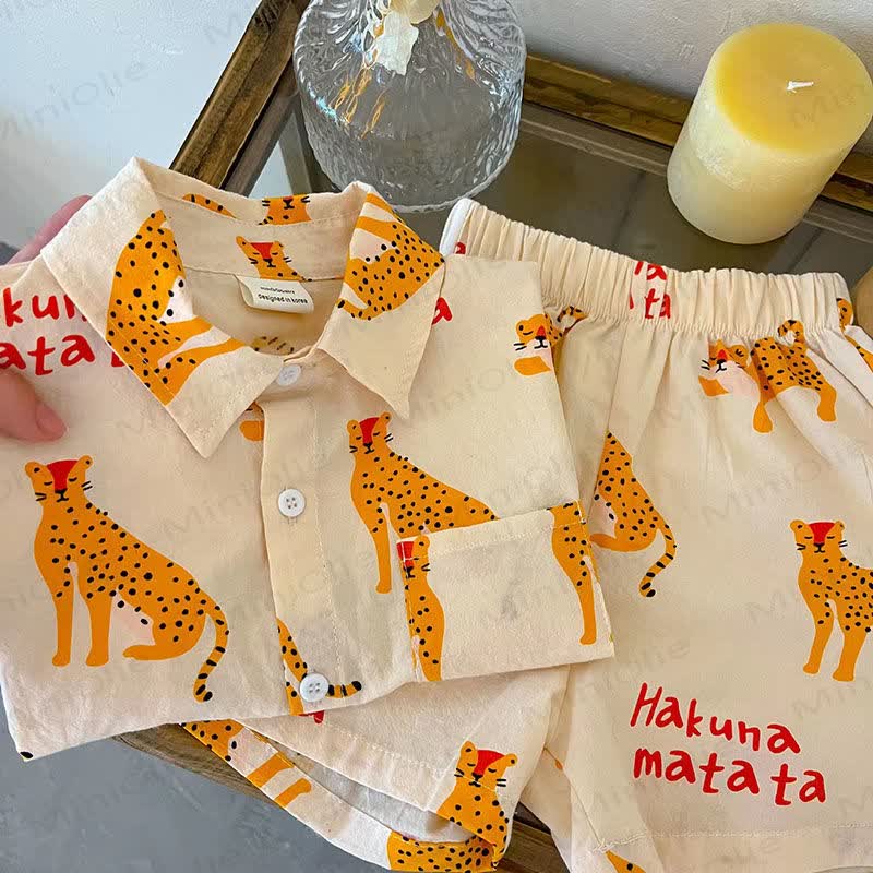 Toddler Cotton Leopard Print Shirt and Shorts 2-piece Set - image 2