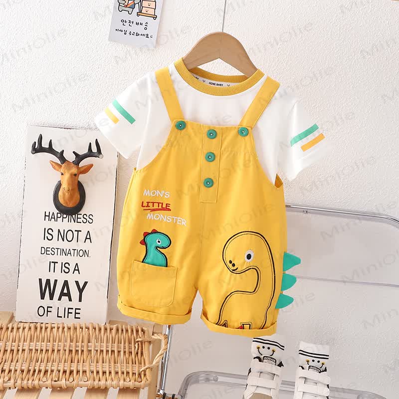 Baby Boys Dinosaur Print Tee and Suspender Shorts 2-piece Overalls Set - Yellow - 4-5T - image 2