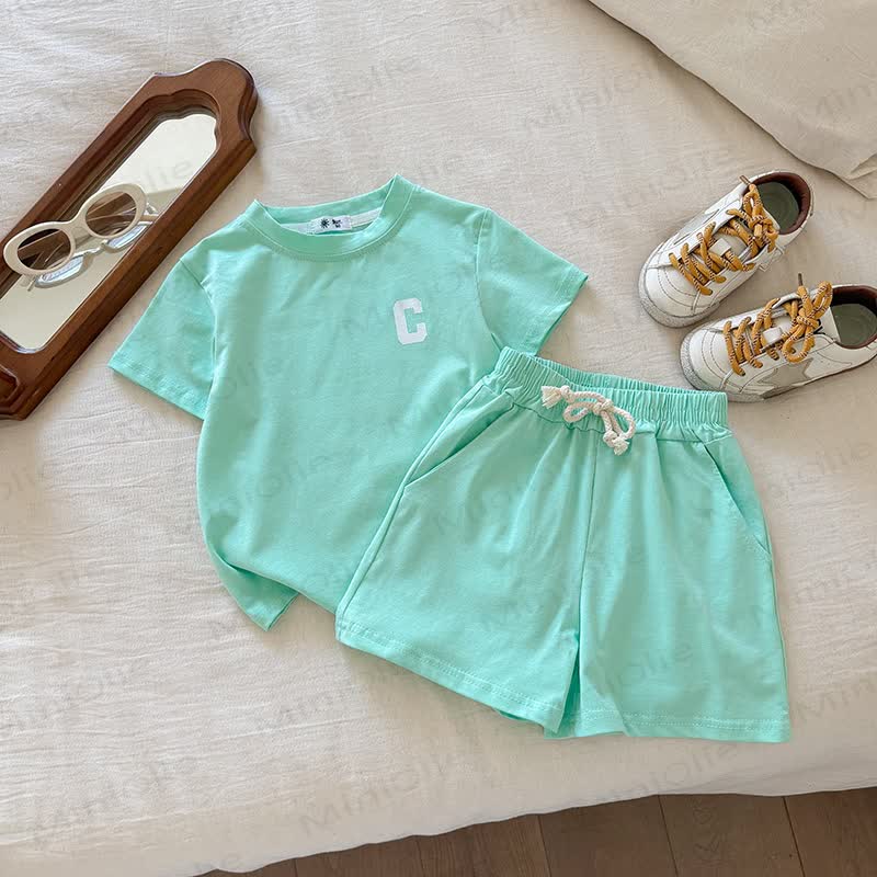 C Toddler Solid Color Short-Sleeve Set - Green - 10-11T - image 2