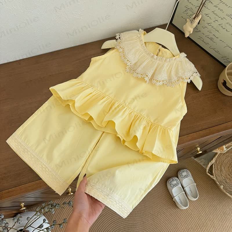 Toddler Girl Lace Yellow Sleeveless Set - Yellow - 8-9T - image 1