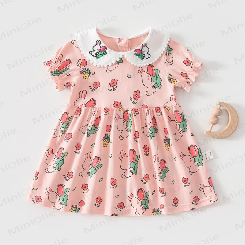 Baby Toddler Girl Fruit/Animal Print Short-sleeve Summer Dress - Pink Rabbit - 4-5T - image 11