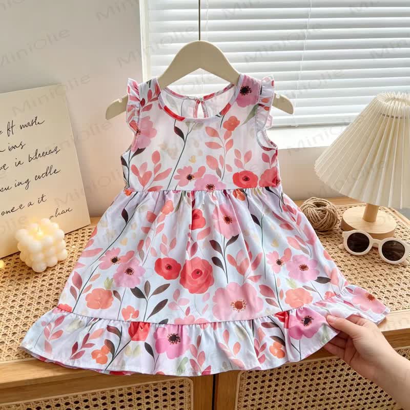Toddler Girl Floral Print Summer Sleeveless Dress - Red Flowers - 6-7T - image 8