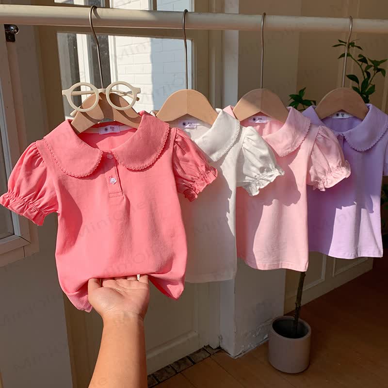Toddler Girl Solid Color Peter Pan Collar Tee - image 1