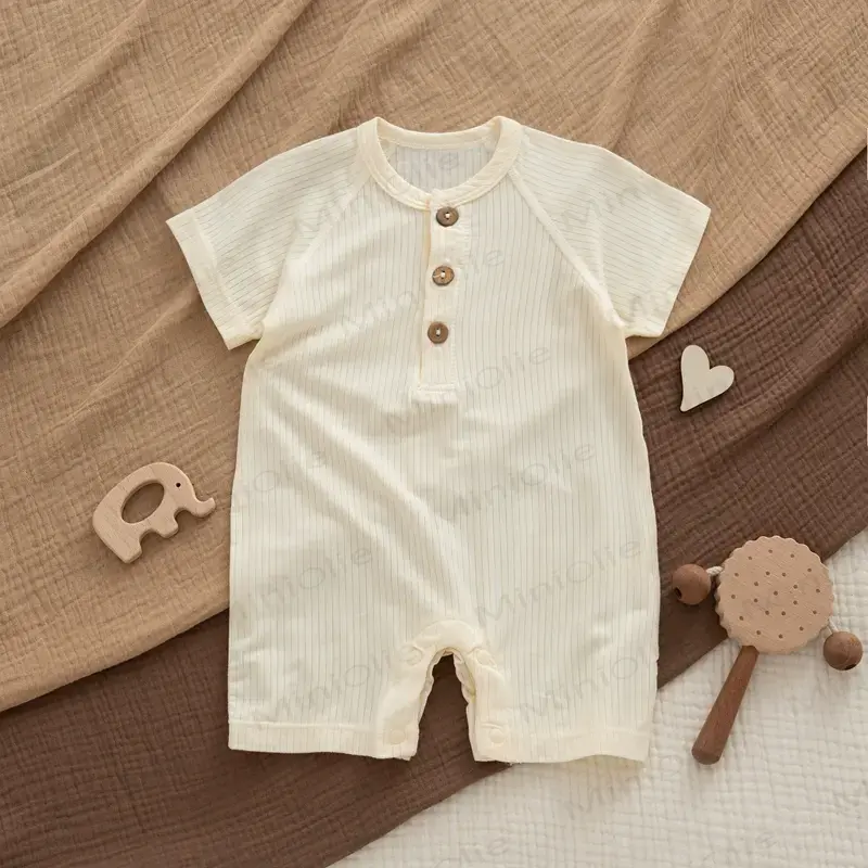 Baby Modal Ribbed Button Animal Romper - Yellow - 18-24M - image 2
