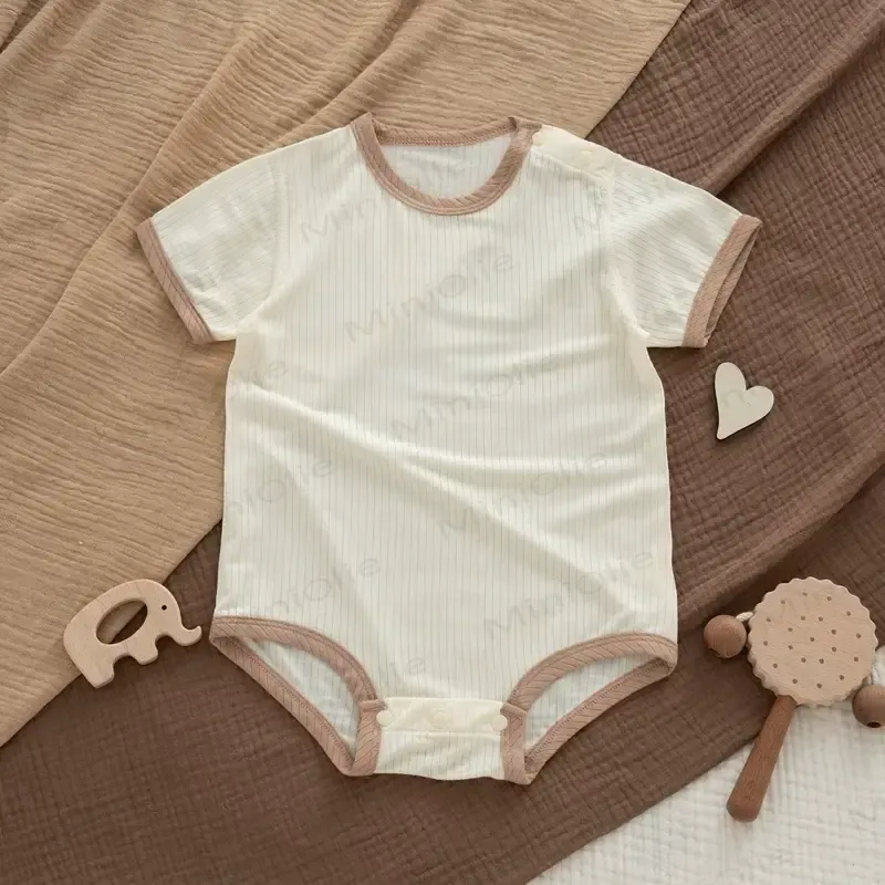 Baby Modal Ribbed Button Animal Romper - Beige Bodysuit - 18-24M - image 5
