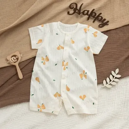 Baby Modal Ribbed Button Animal Romper - White Pear Romper - 18-24M - image 9