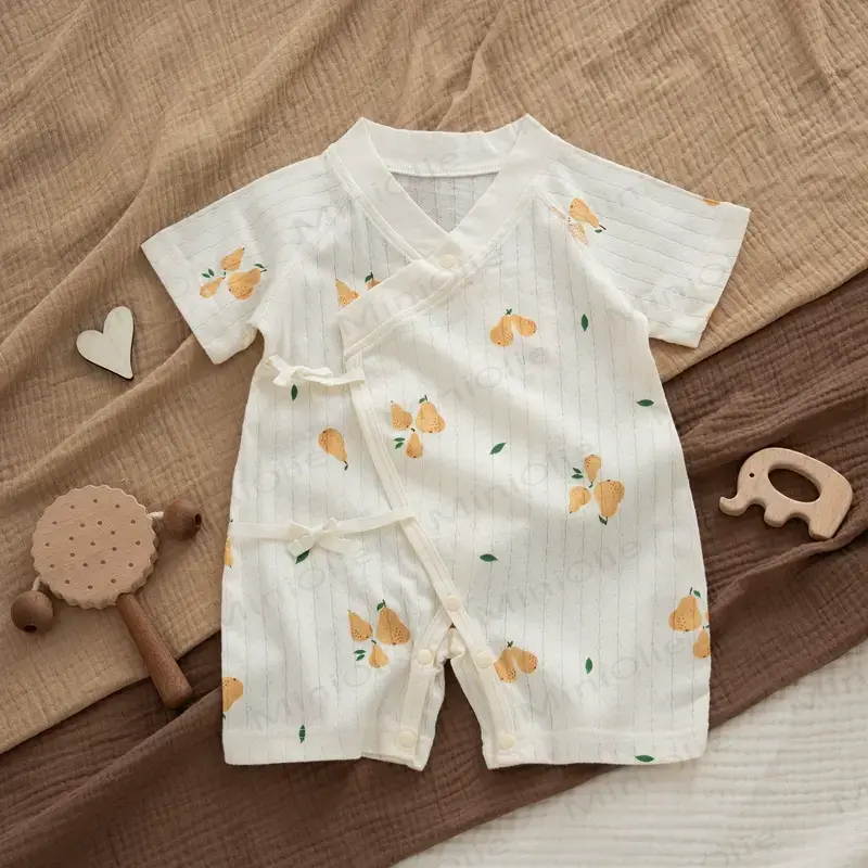 Baby Modal Ribbed Button Animal Romper - White Pear Wrap Romper - 18-24M - image 11