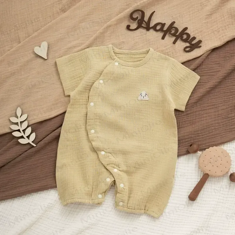Baby Modal Ribbed Button Animal Romper - Khaki Bear - 18-24M - image 13