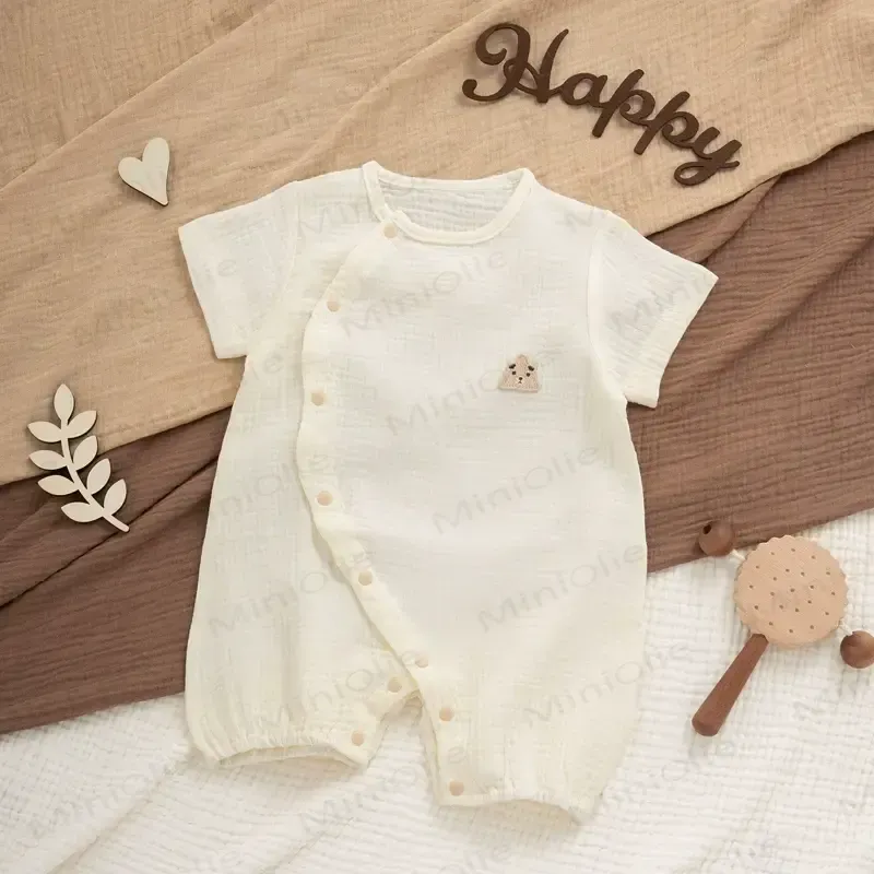 Baby Modal Ribbed Button Animal Romper - Beige Bear - 18-24M - image 14