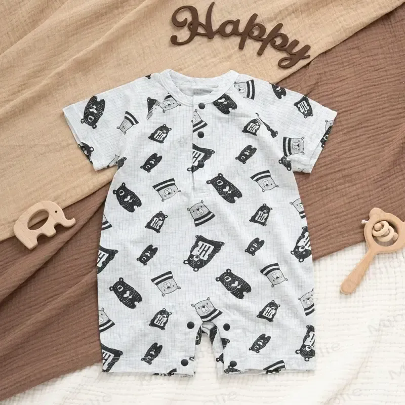 Baby Modal Ribbed Button Animal Romper - Grey - 18-24M - image 16