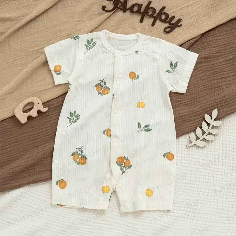 Baby Modal Ribbed Button Animal Romper - White Lemon Romper - 18-24M - image 17