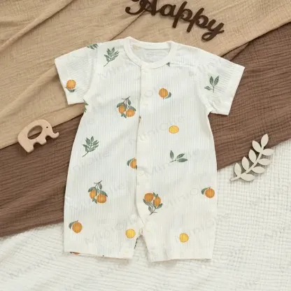 Baby Modal Ribbed Button Animal Romper - White Lemon Romper - 18-24M - image 17
