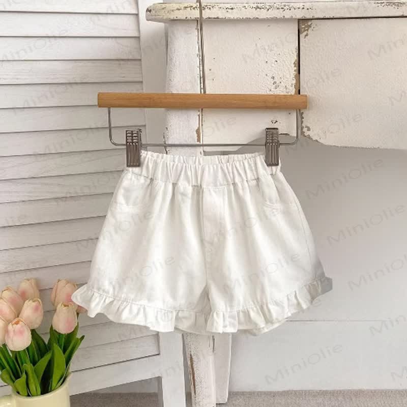 Baby Girls Cotton Solid Color Ruffle Hem Shorts - White - 2-3T - image 2