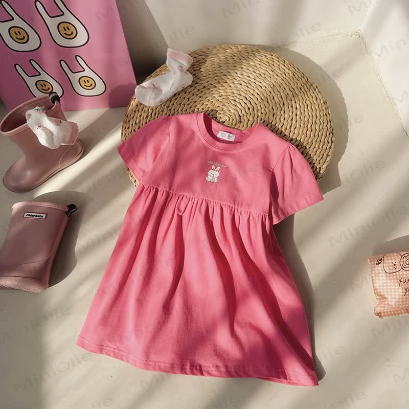 Toddler Girl Solid Color Cartoon Print Dress - Red - 8-9T - image 5